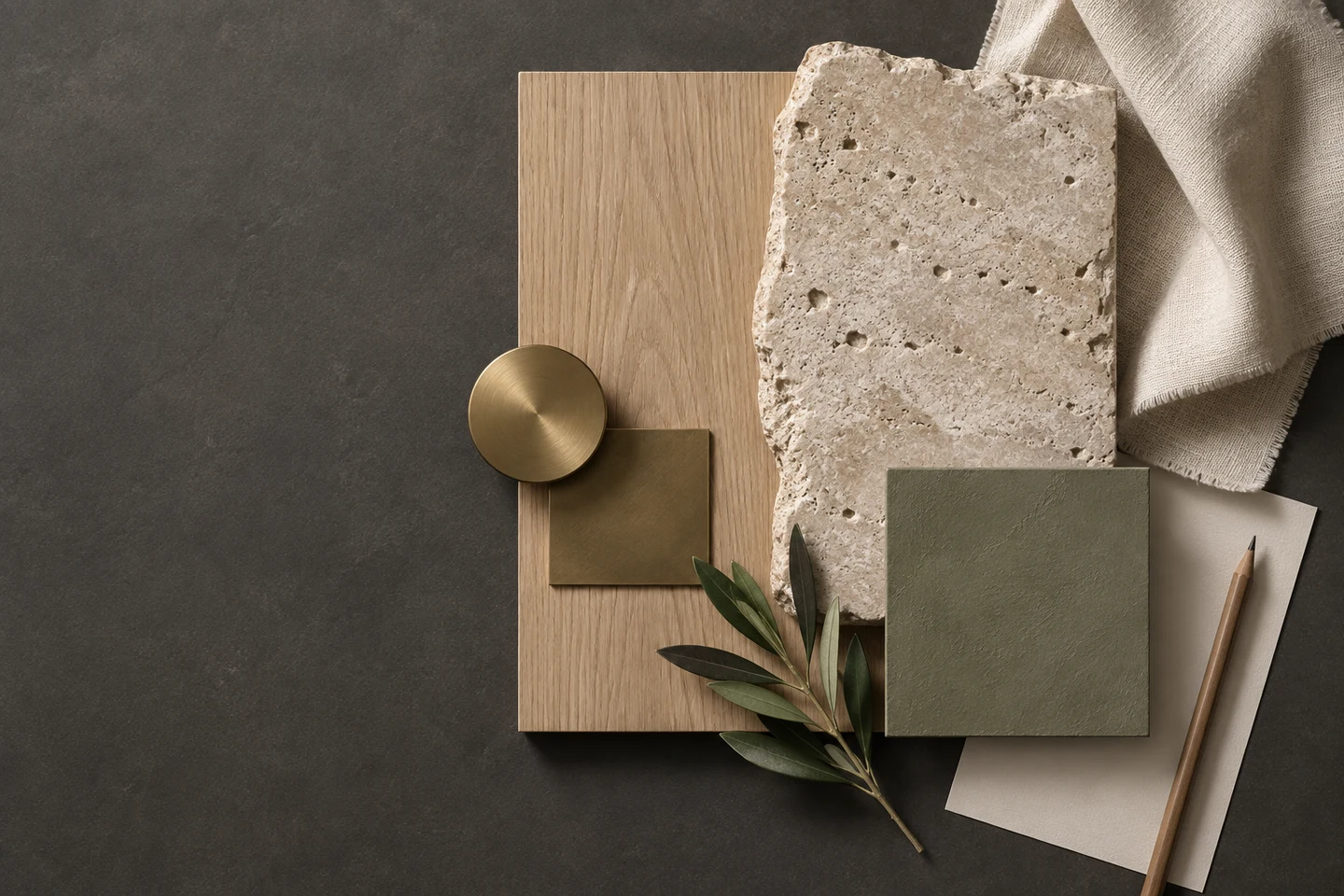 Oak, stone and linen material study