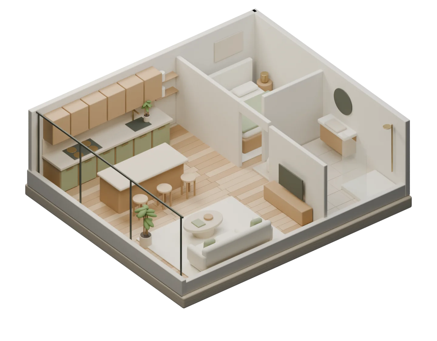 Cutaway concept view of a house showing walls, floors and ventilation zones.