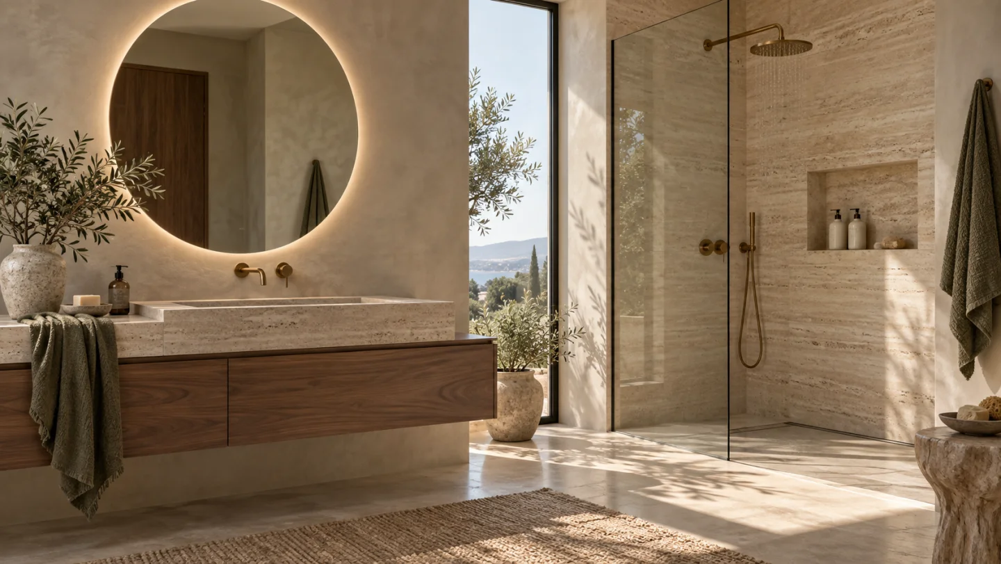 Bathroom with tiled walls and ventilation.