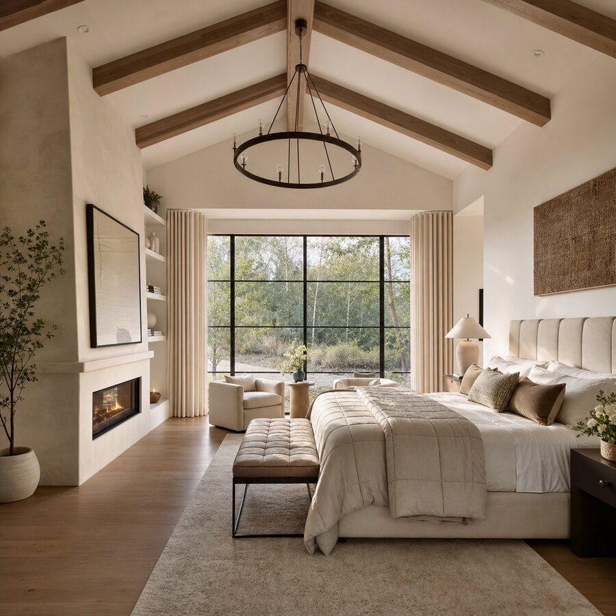 Bedroom after online AI redesign with updated style and decor