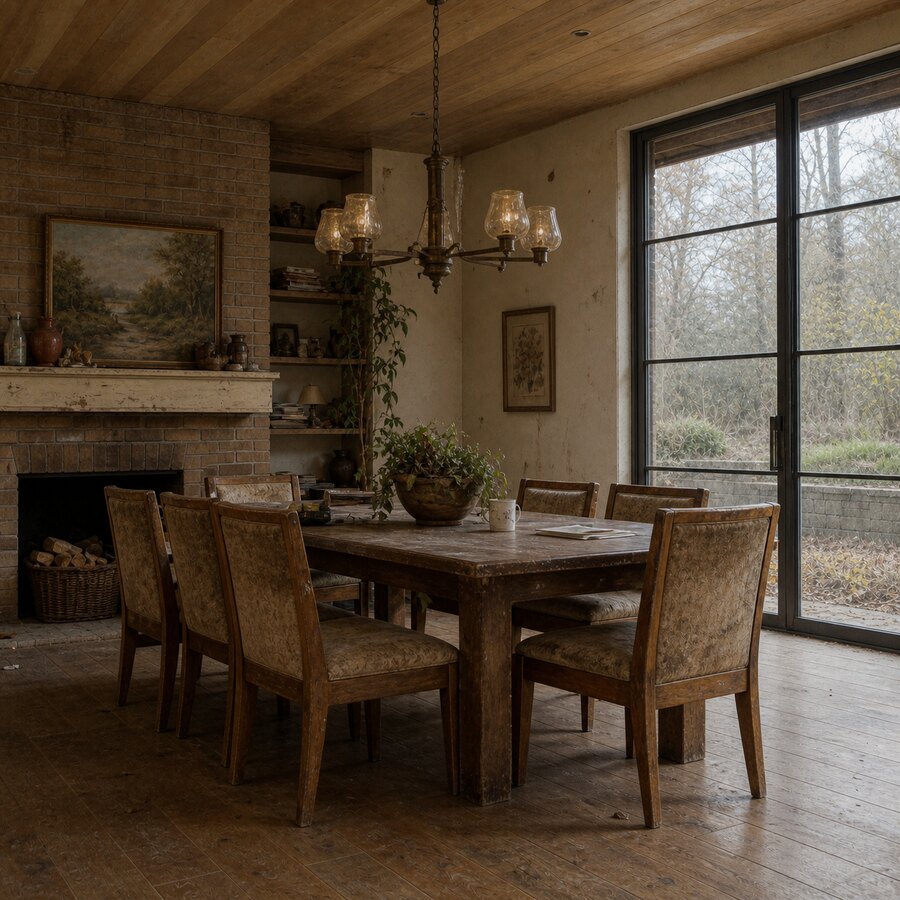 Before dining room renovation showing the original layout and finishes