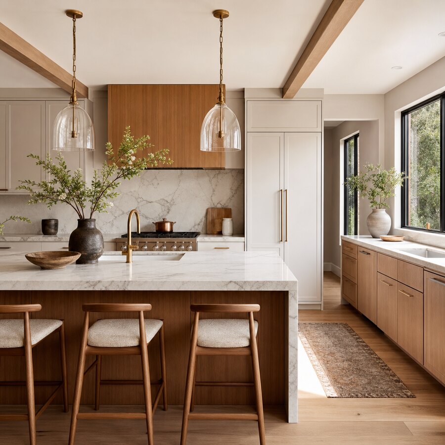 After image showing a virtual kitchen makeover with updated cabinet and colour ideas
