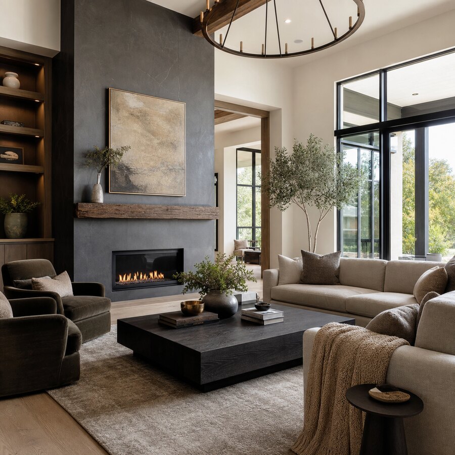 After view of the same living room with AI renovation inspiration